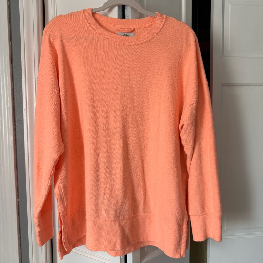 Aerie Orange Crewneck Sweater with Ribbed Details